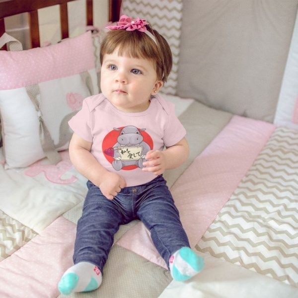 Baby Girl Sitting In Her Crib While Wearing A Onesie V1